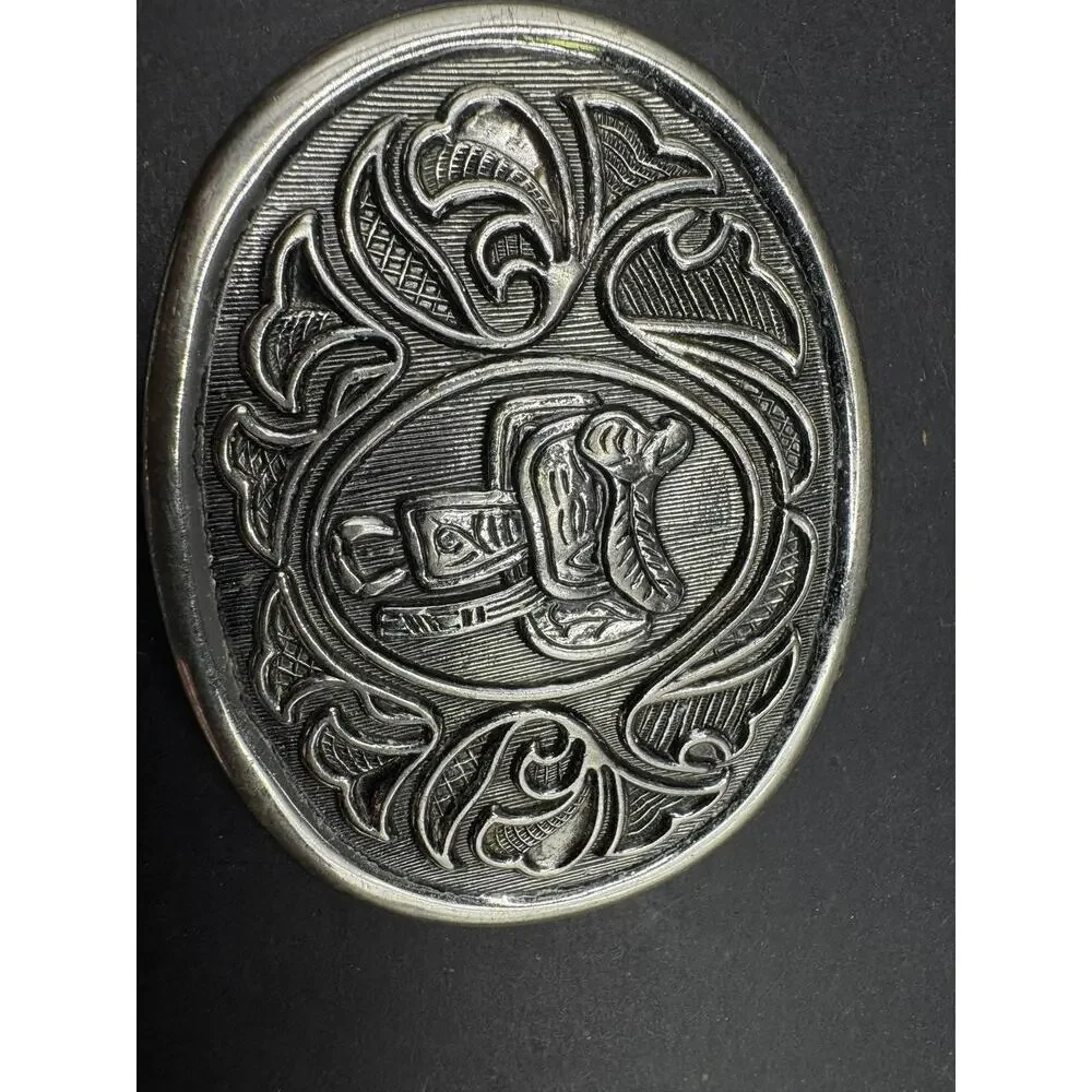 Lot of 2 Vintage Avon Silver Tone Belt Buckles Saddle and Dog Portrait Design